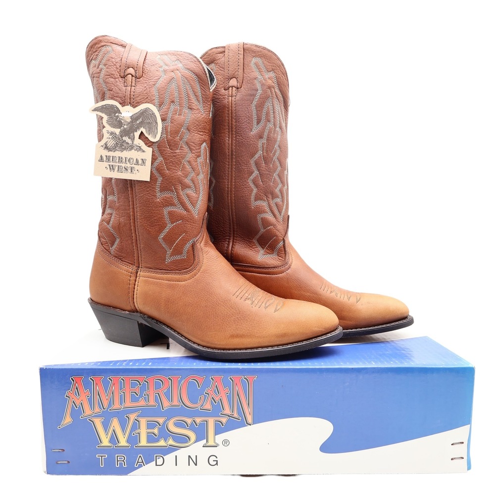 American West Cowboy Boots Mens 11 Walnut Deertan Leather New With Tags 68372